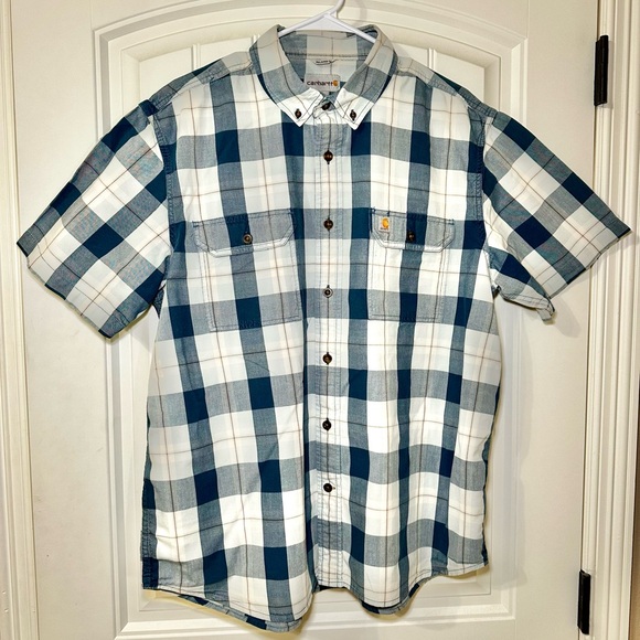Carhartt Mens XL Relaxed Fit Plaid Button Front Short Sleeve Shirt 100% Cotton - Picture 2 of 8